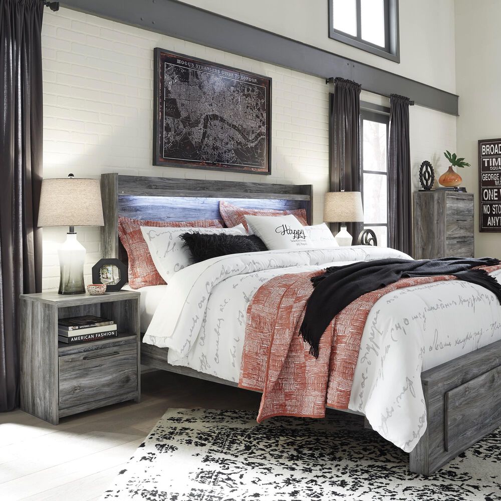 Ashley Baystorm King Panel Bed with 2 Storage Drawers in Gray, , large