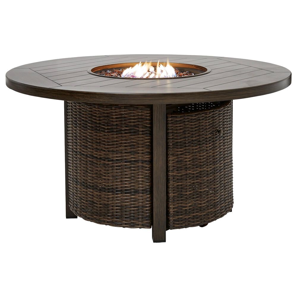 Ashley Monterey Point Round Fire Pit Table in Dark Brown, , large