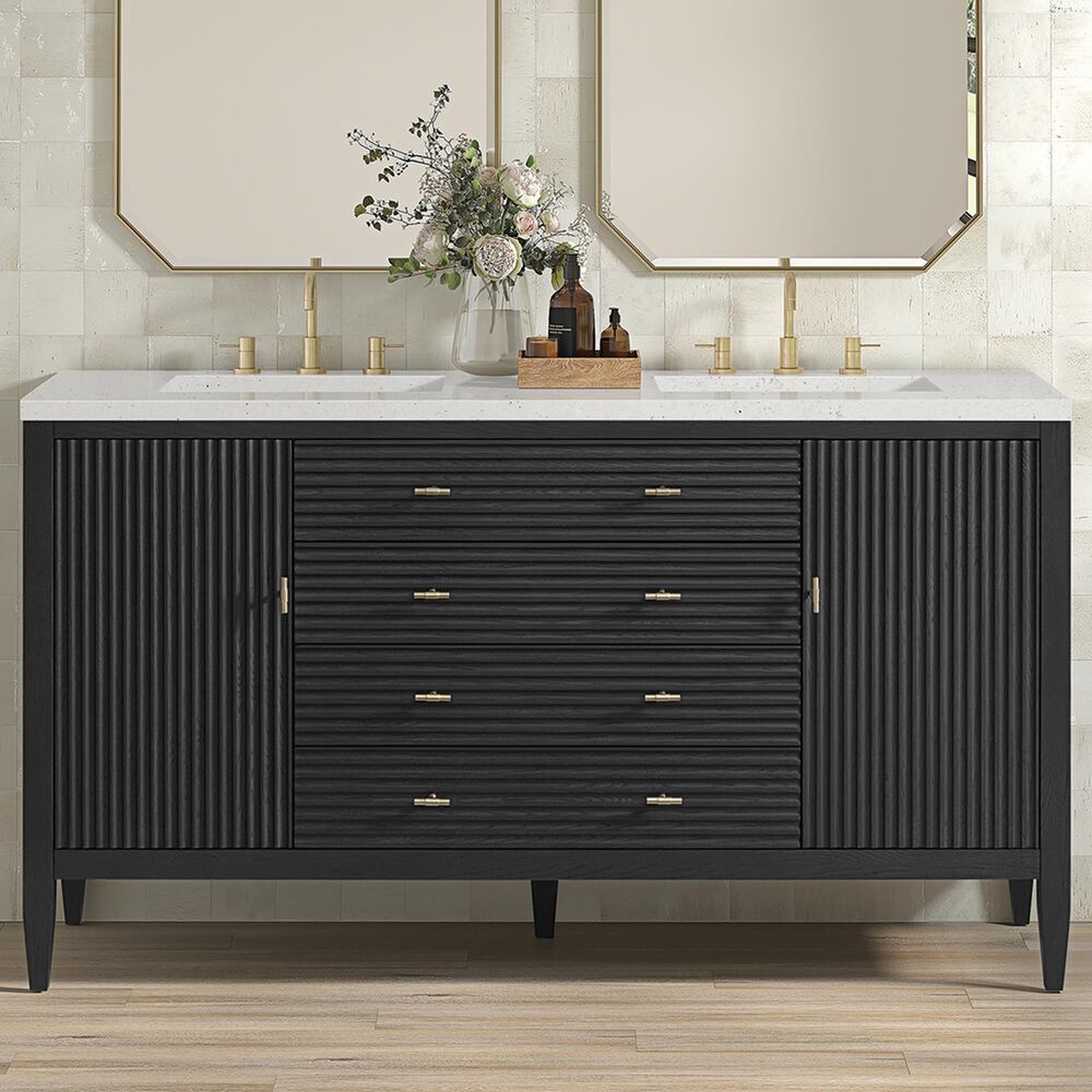 James Martin Vanities Myrrin 60&quot; Double Vanity in Carbon Oak with 3 cm Lime Delight Quartz Top, , large
