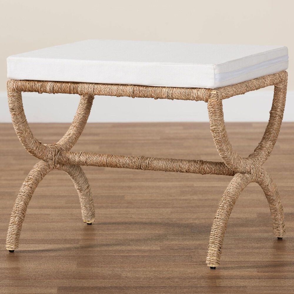 bali &amp; pari Maliyah Ottoman with Natural Brown Jute in White, , large