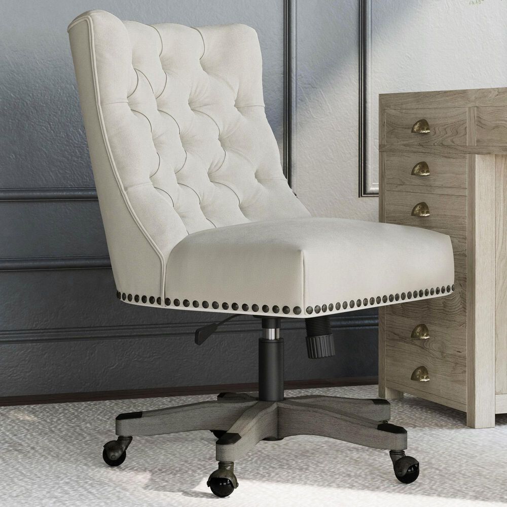Linon Home Decor Della Office Chair with Natural Cushion in Gray Wash, , large