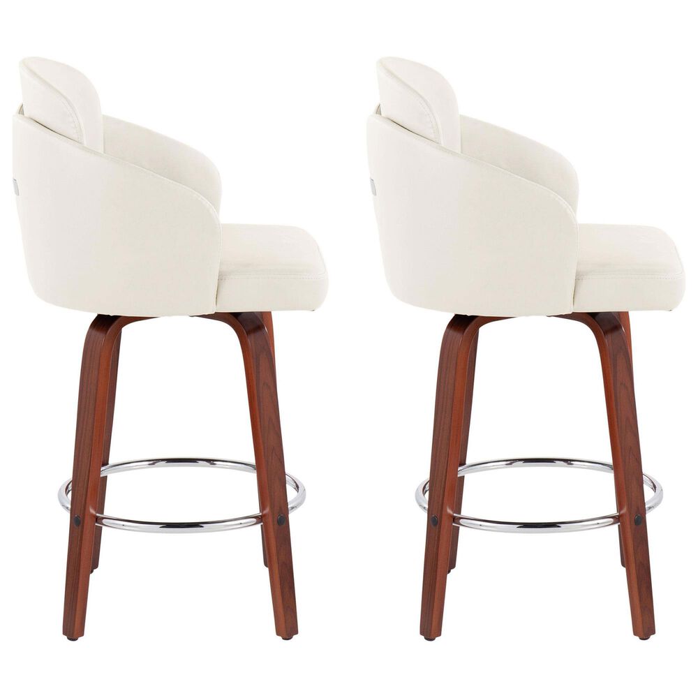 LumiSource Dahlia Swivel Counter Stool with Cream Faux Leather Upholstery in Walnut and Chrome (Set of 2), , large