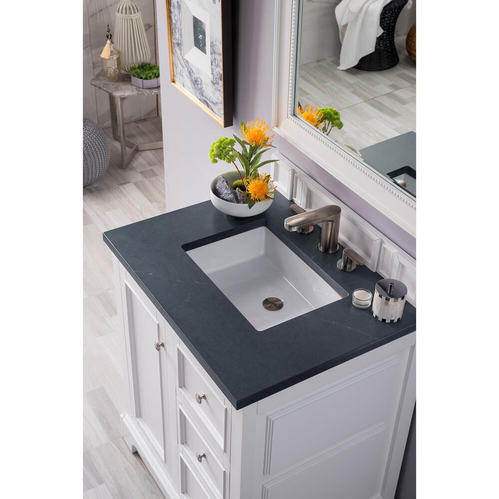 James Martin Vanities De Soto 30&quot; Single Bathroom Vanity in Bright White with 3 cm Charcoal Soapstone Quartz Top and Rectangular Sink, , large