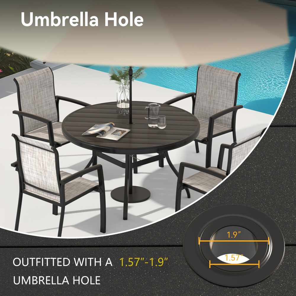 Hearth and Haven Outdoor 53" Round Dining Table with Umbrella Hole in Black - Table Only, , large