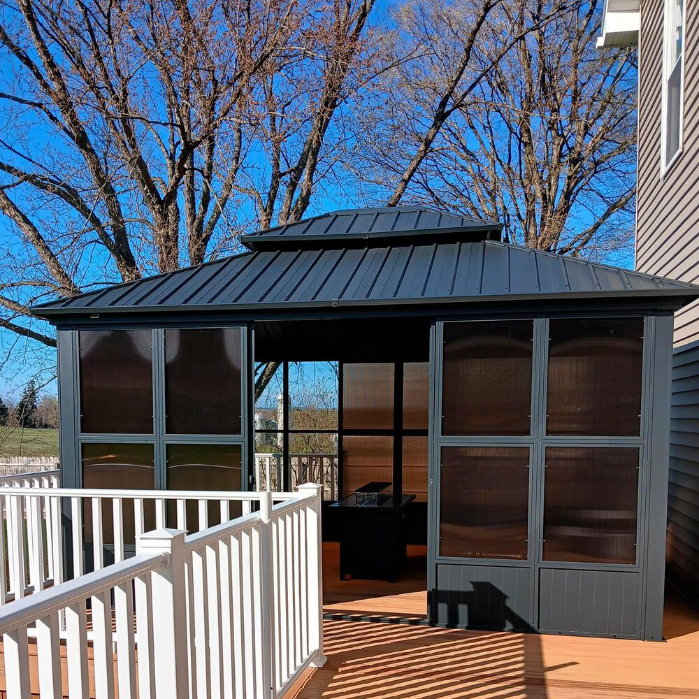 HOMLUX 12' x 14' Outdoor Sunroom Gazebo with Aluminum Frame in Gray, , large