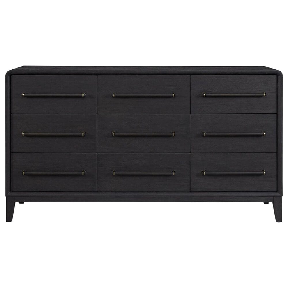 Sterling Timber Elure King Upholstered and Strap Panel Bed with Dresser Chest and 2 Nightstands in Peppercorn, , large