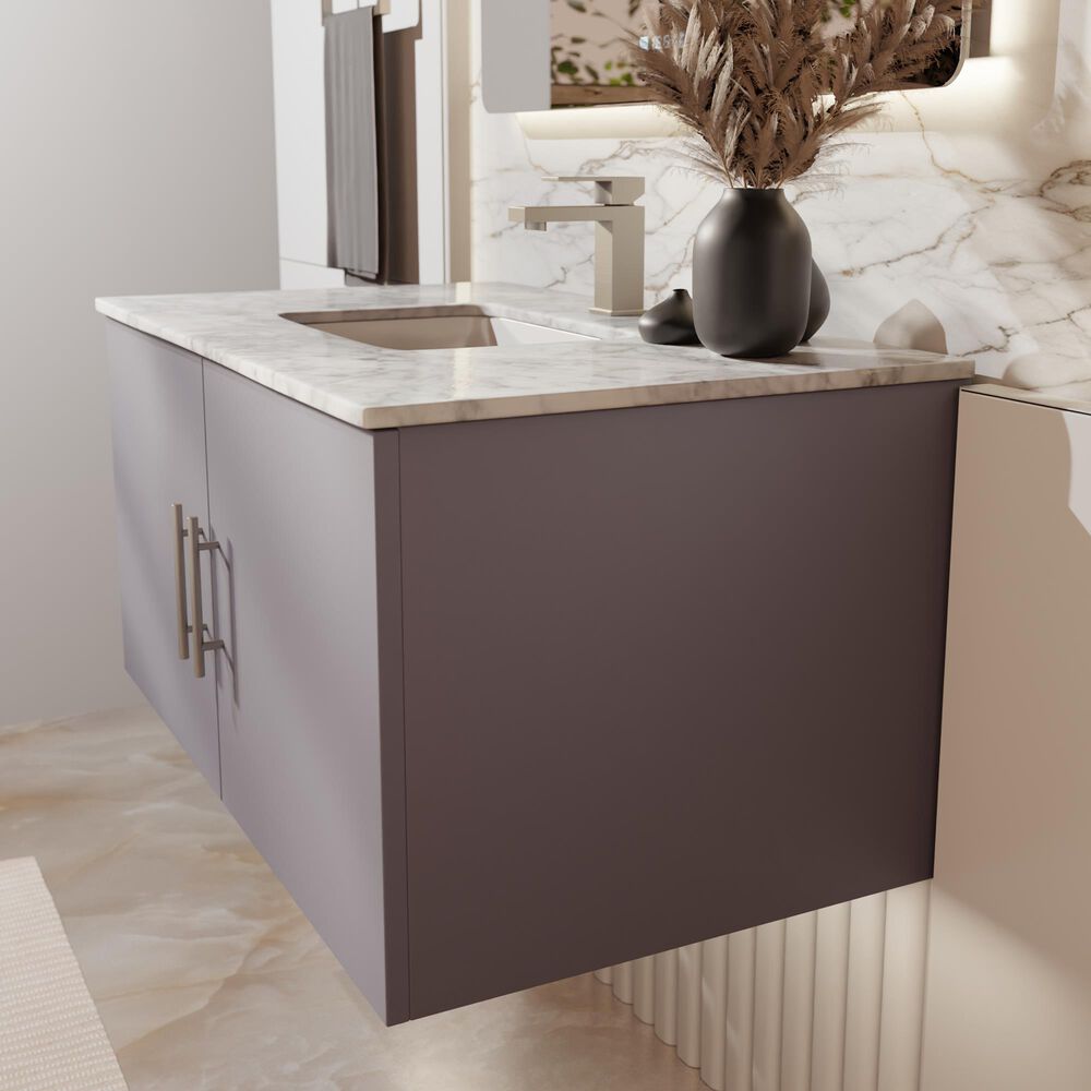 Lexora Home Geneva 36" Single Bathroom Vanity in Dark Grey with 2 cm White Carrara Marble Top and Rectangular Sink, , large