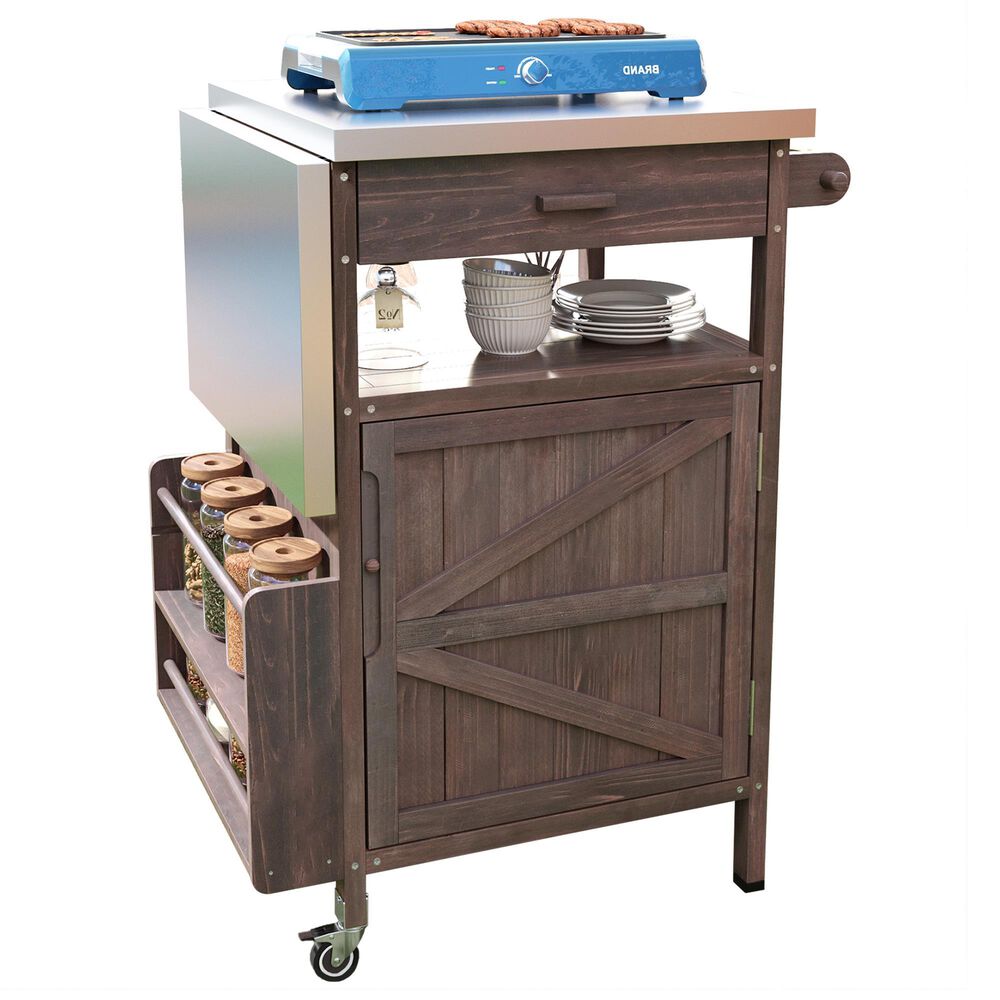 HOMLUX 40.5" Outdoor Kitchen Island with One Drawer in Brown and Stainless Steel, , large