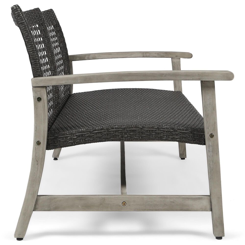 Hearth and Haven Hampton Outdoor Wicker Loveseat with Wooden Frame in Grey, , large