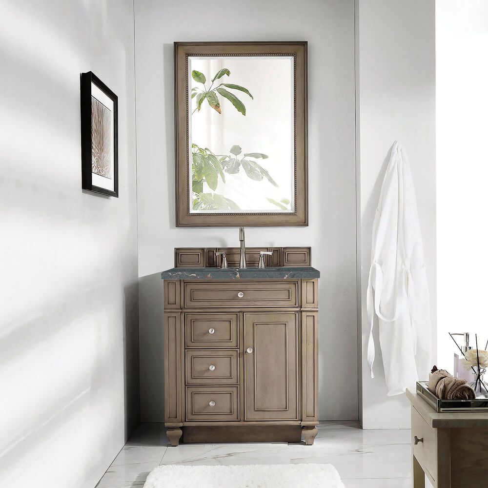 James Martin Vanities Bristol 30&quot; Single Bathroom Vanity in Whitewashed Walnut with 3 cm Parisien Bleu Quartz Top and Rectangular Sink, , large