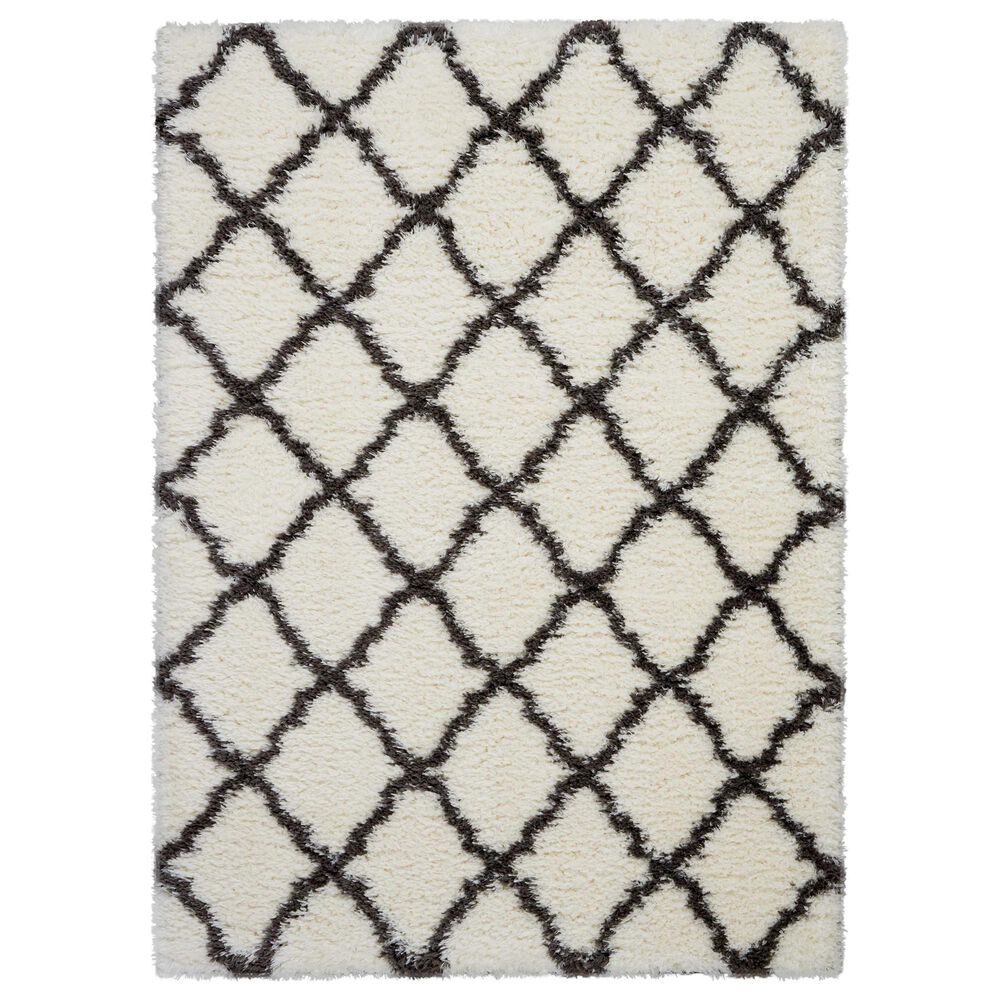 Nourison Luxe Shag LXS02 9" x 12" Ivory and Charcoal Area Rug, , large