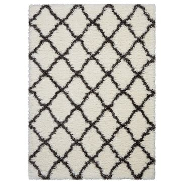 Nourison Luxe Shag LXS02 9" x 12" Ivory and Charcoal Area Rug, , large