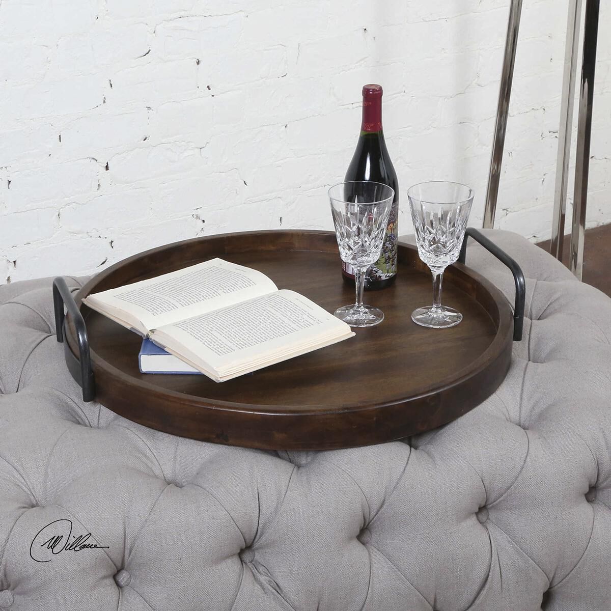 Round wooden clearance tray for ottoman