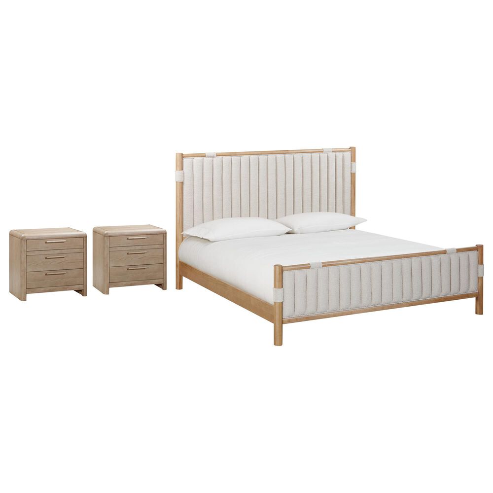 Urban Home Furano King Upholstered Bed and Two Nightstands in Ginger and Burn, , large