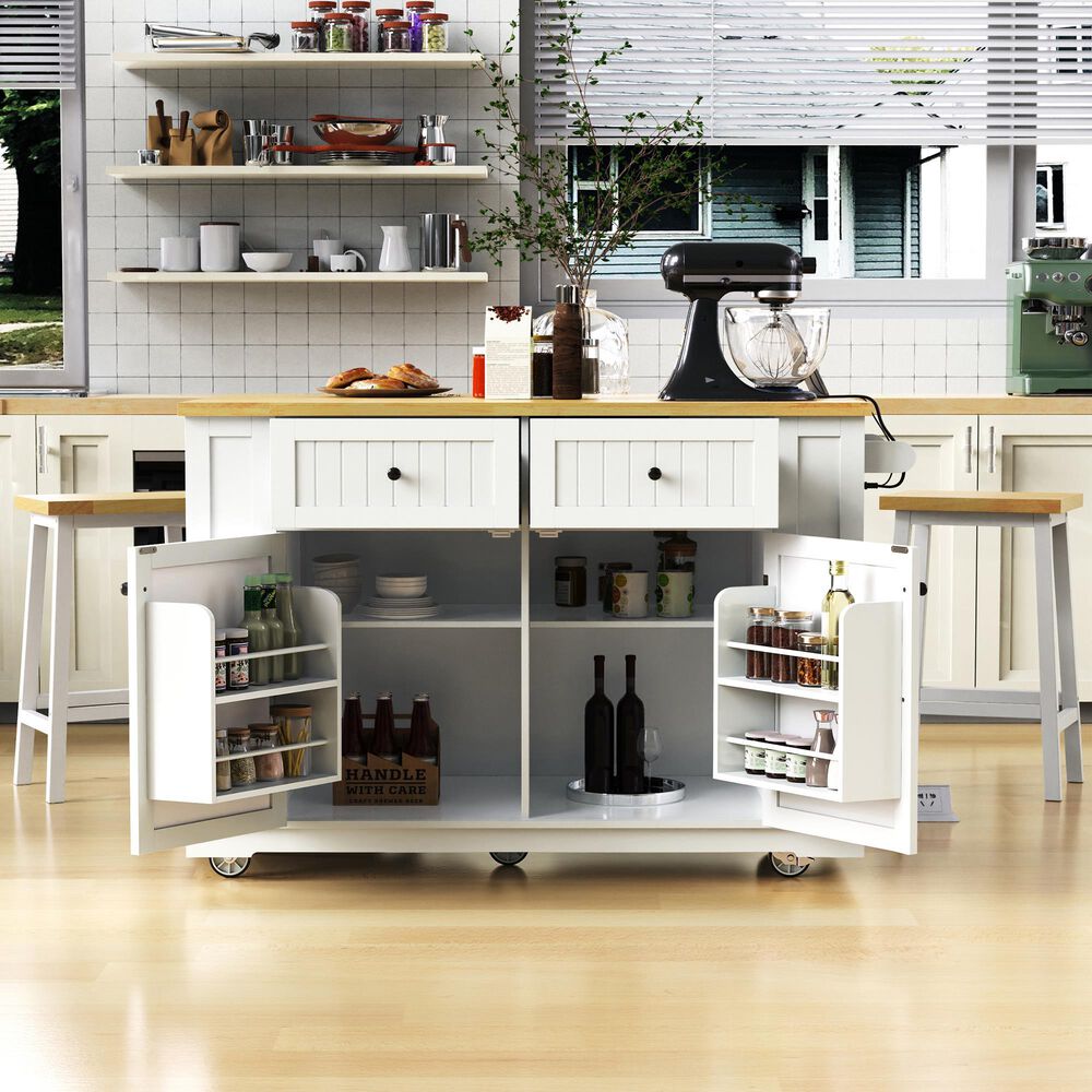 HOMLUX 3-Piece 48" Kitchen Island Set in White, , large
