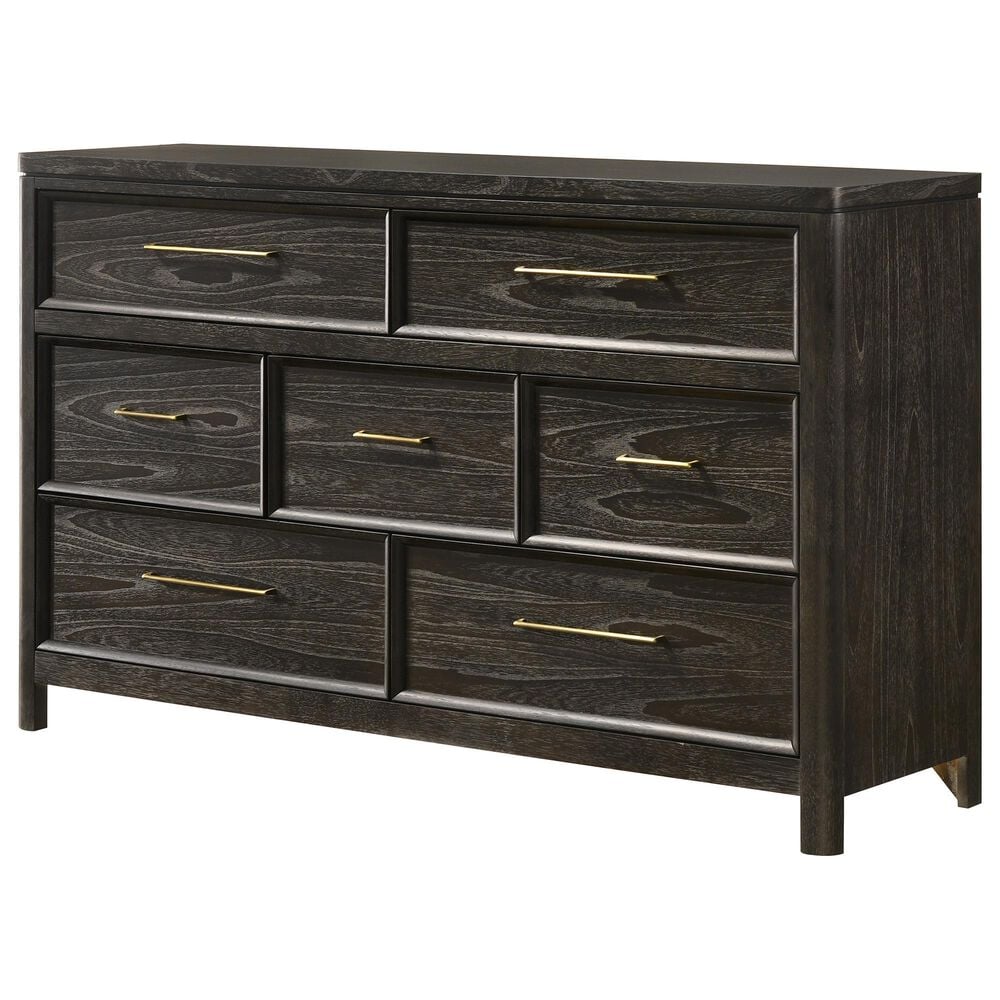 Crown Mark Ethel King Bed with Dresser, Chest, and Two Nightstands in Dark Brown, , large