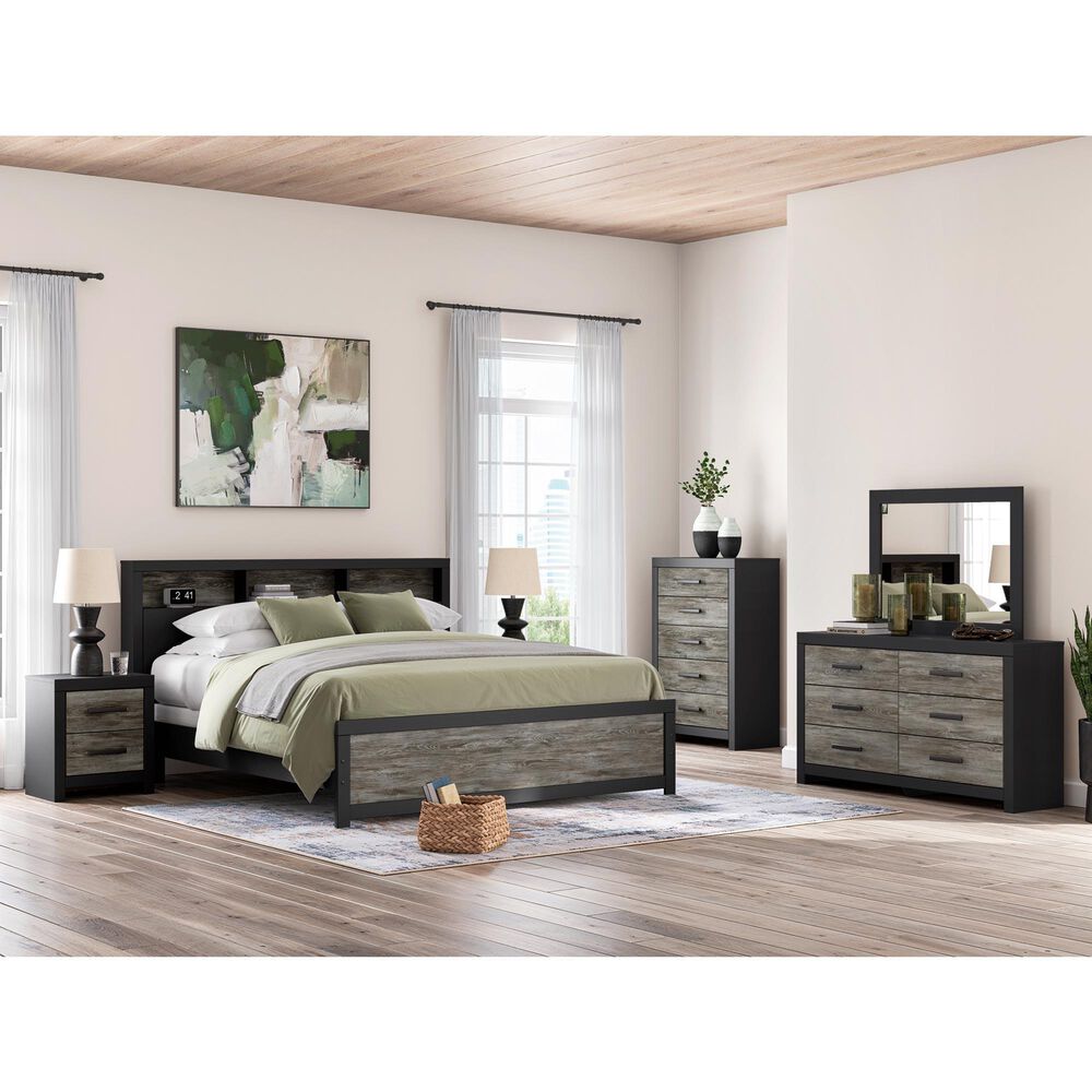 Ashley Broachmyn 4 Piece King Bookcase Bed Set in Black and Gray, , large