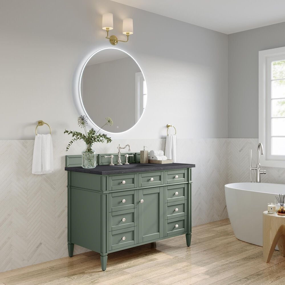 James Martin Vanities Brittany 48&quot; Single Bathroom Vanity in Smokey Celadon with 3 cm Charcoal Soapstone Quartz Top and Rectangular Sink, , large