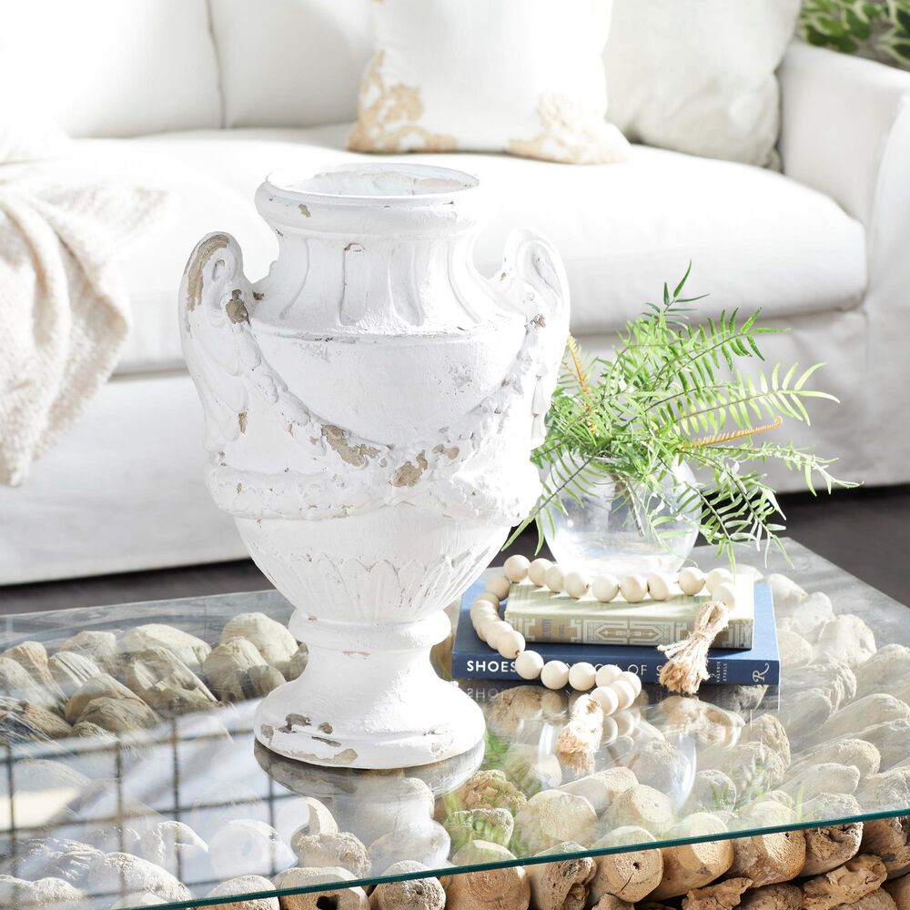 Maple and Jade 18&quot; x 12&quot; Farmhouse Amphora Vase in Distressed Ivory White, , large