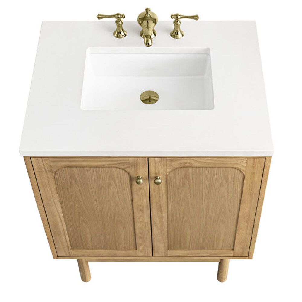 James Martin Vanities Laurent 30&quot; Single Bathroom Vanity in Light Natural Oak with 3 cm White Zeus Quartz Top and Rectangular Sink, , large