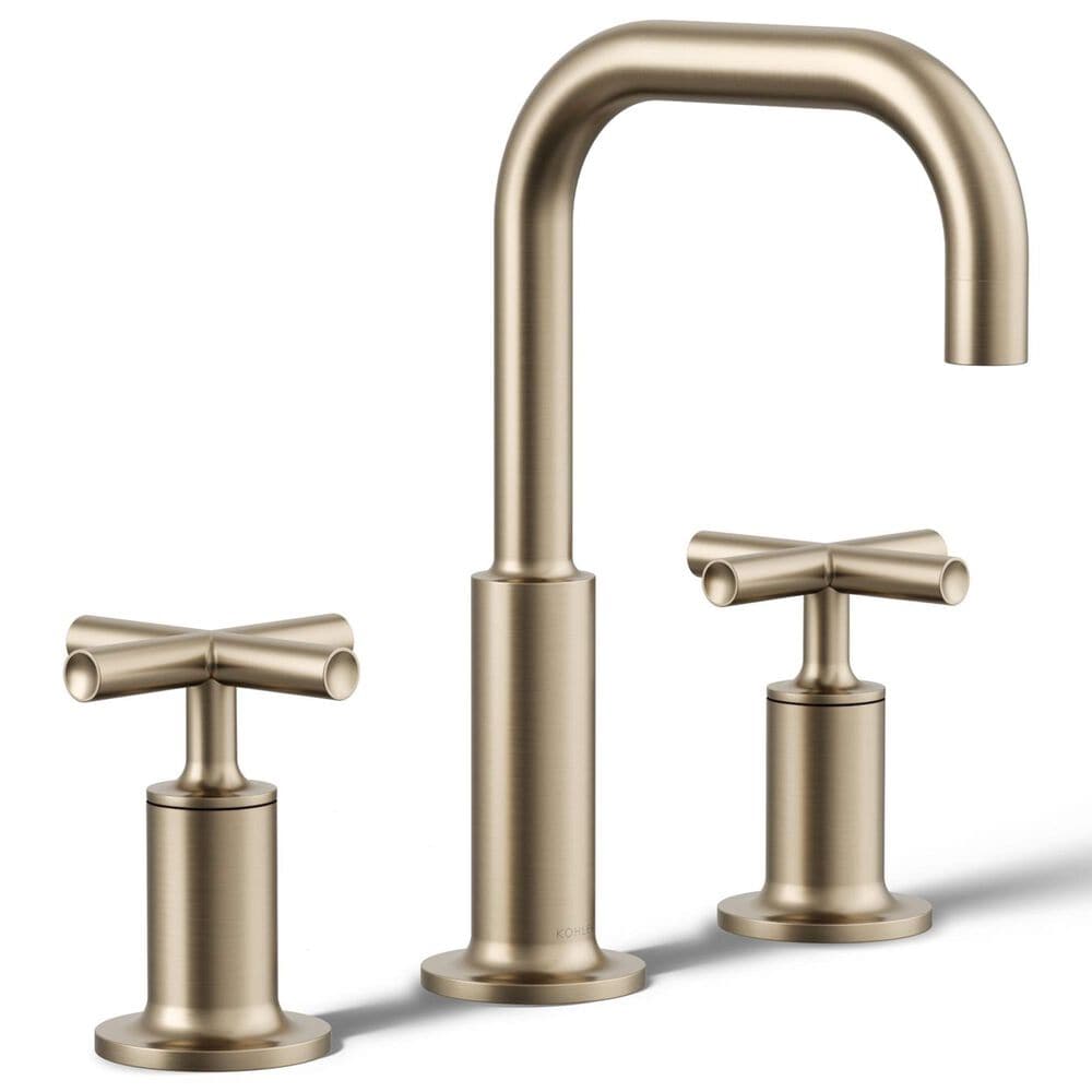 Kohler Purist Widespread Bathroom Sink Faucet with Cross Handles and High Gooseneck Spout in Vibrant Brushed Bronze, , large