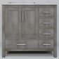 Lexora Home Jacques 36" Left Offset Single Bathroom Vanity in Distressed Grey with 2 cm White Carrara Marble Top and Rectangular Sink, , large