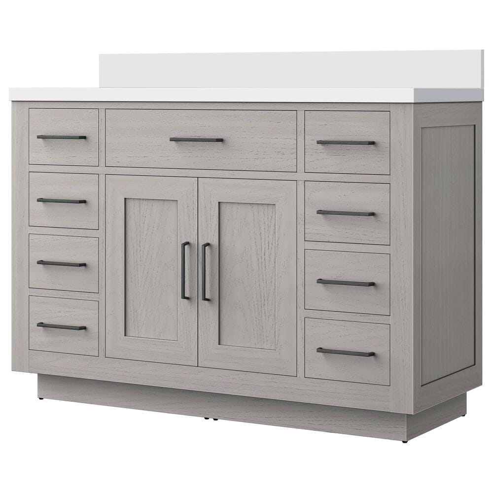 Lexora Home Abbey 48" Single Bathroom Vanity in White Oak with 2 cm White Quartz Top and Rectangular Sink, , large