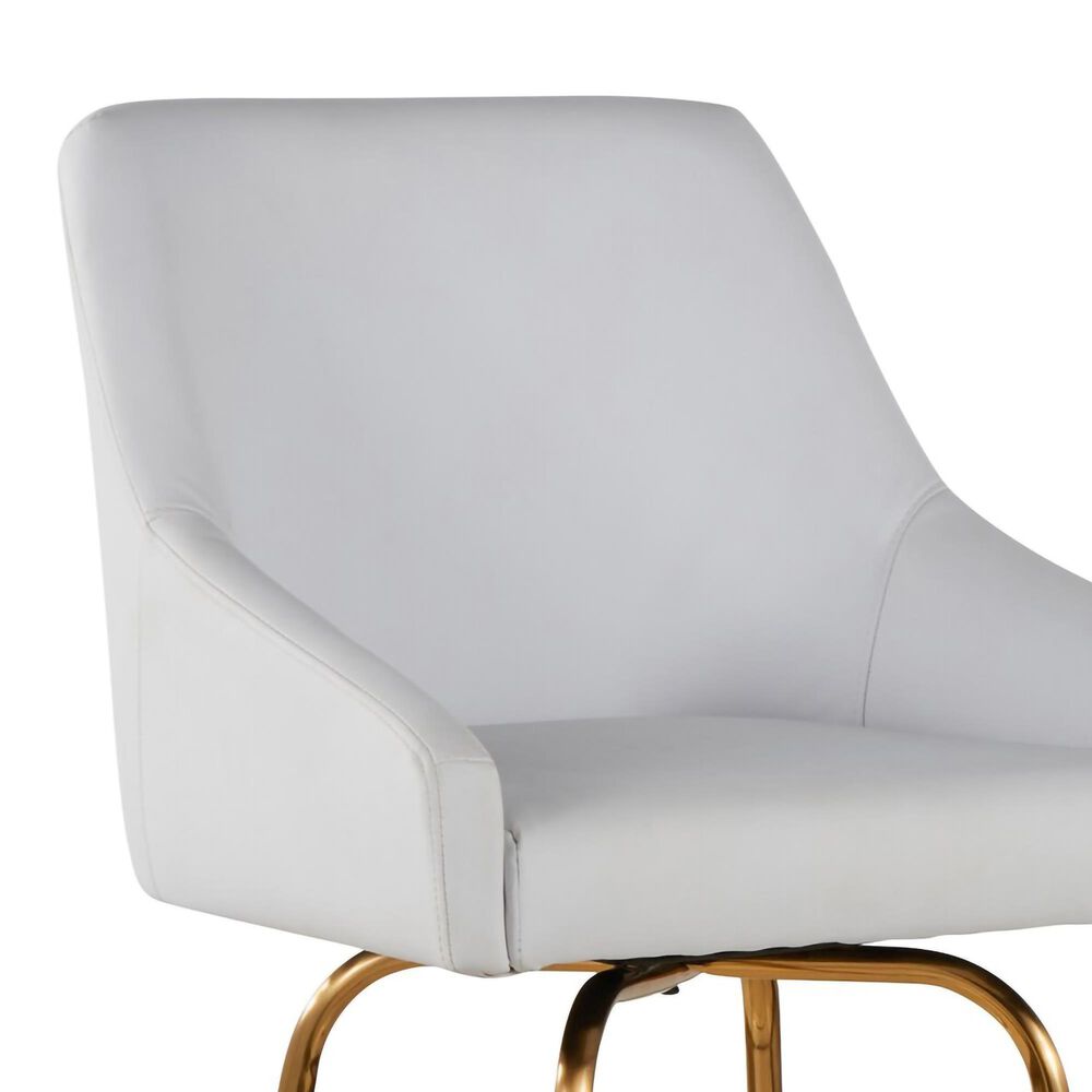 LumiSource Hannah Swivel Counter Stool with White Faux Leather Upholstery in Gold (Set of 2), , large