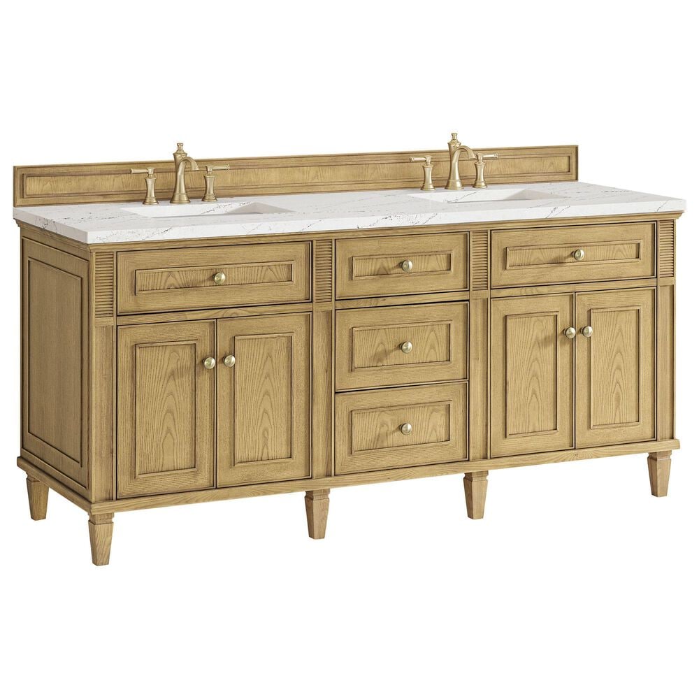James Martin Vanities Lorelai 72" Double Vanity in Light Natural Oak with 3 cm Ethereal Noctis Quartz Top, , large