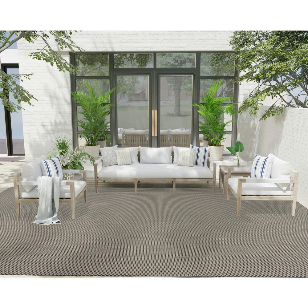 Nourison Courtyard Ivory and Charcoal 10&#39; x 14&#39; Indoor/Outdoor Area Rug, , large