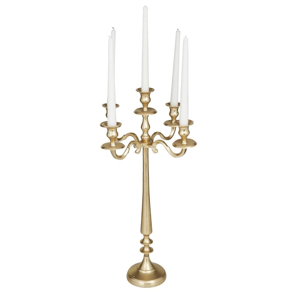 Maple and Jade Tapered 5-Plate Candelabra in Polished Gold, , large