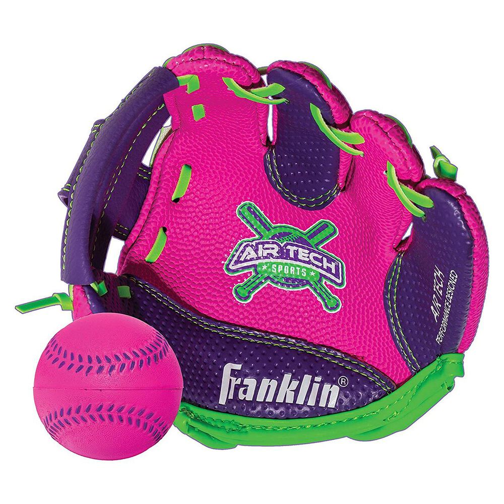 Franklin Sports 8.5" Air Tech Adapt Series T-Ball Fielding Glove with Ball in Pink and Purple, , large