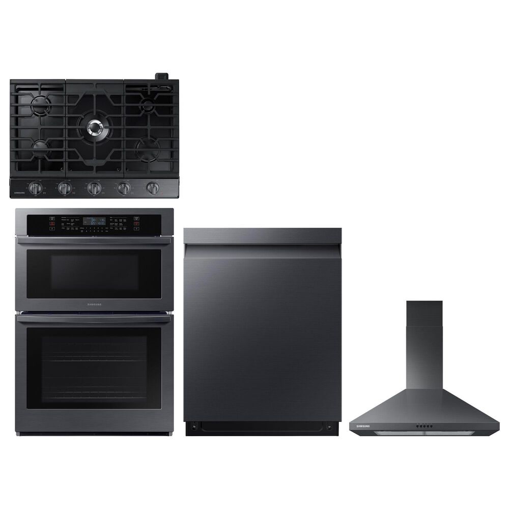 Samsung 4-Piece Kitchen Package with 30" Microwave Combination Wall Oven and 30" Gas Cooktop in Black Stainless Steel, , large