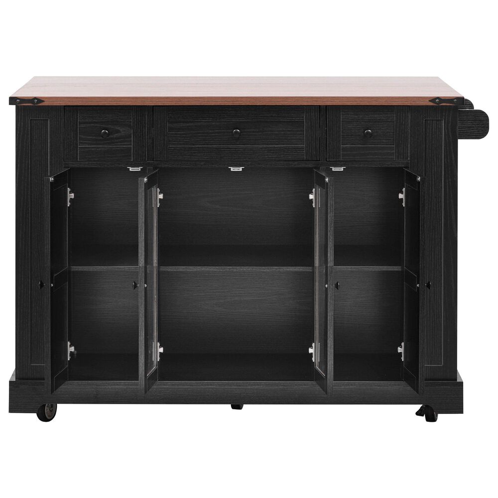 HOMLUX 53" Kitchen Island with Two Tempered Glass Cabinet Door in Black, , large