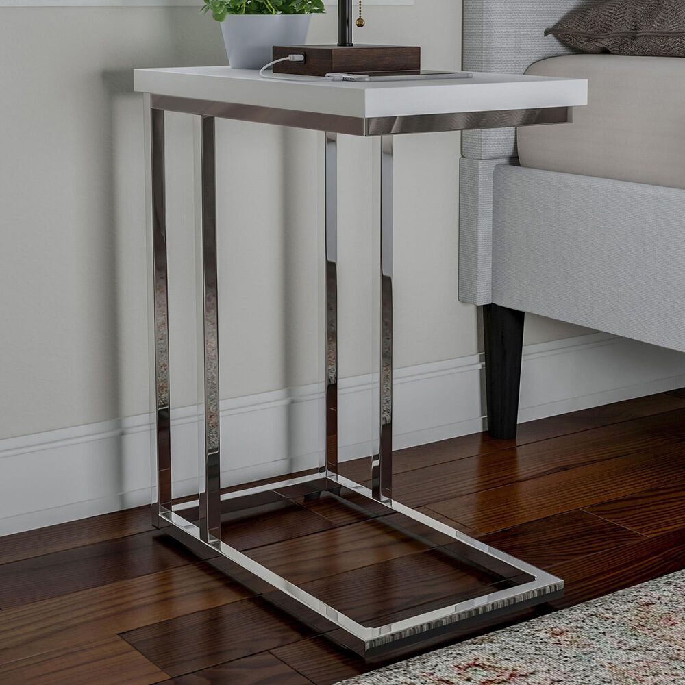 Timberlake Side Table in Glossy White and Chrome &#40;Set of 2&#41;, , large