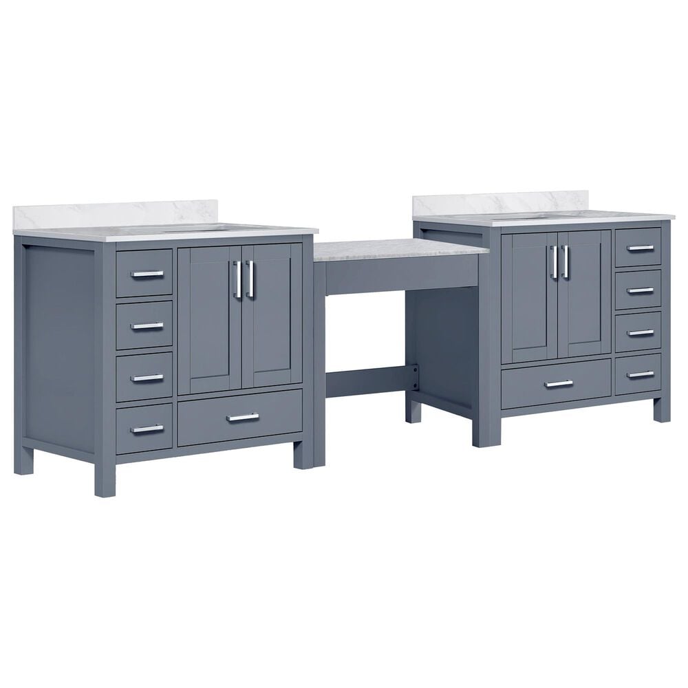 Lexora Home Coraline 102" Double Bathroom Vanity in Dark Grey with White Carrara Marble Top and Rectangular Sinks, , large