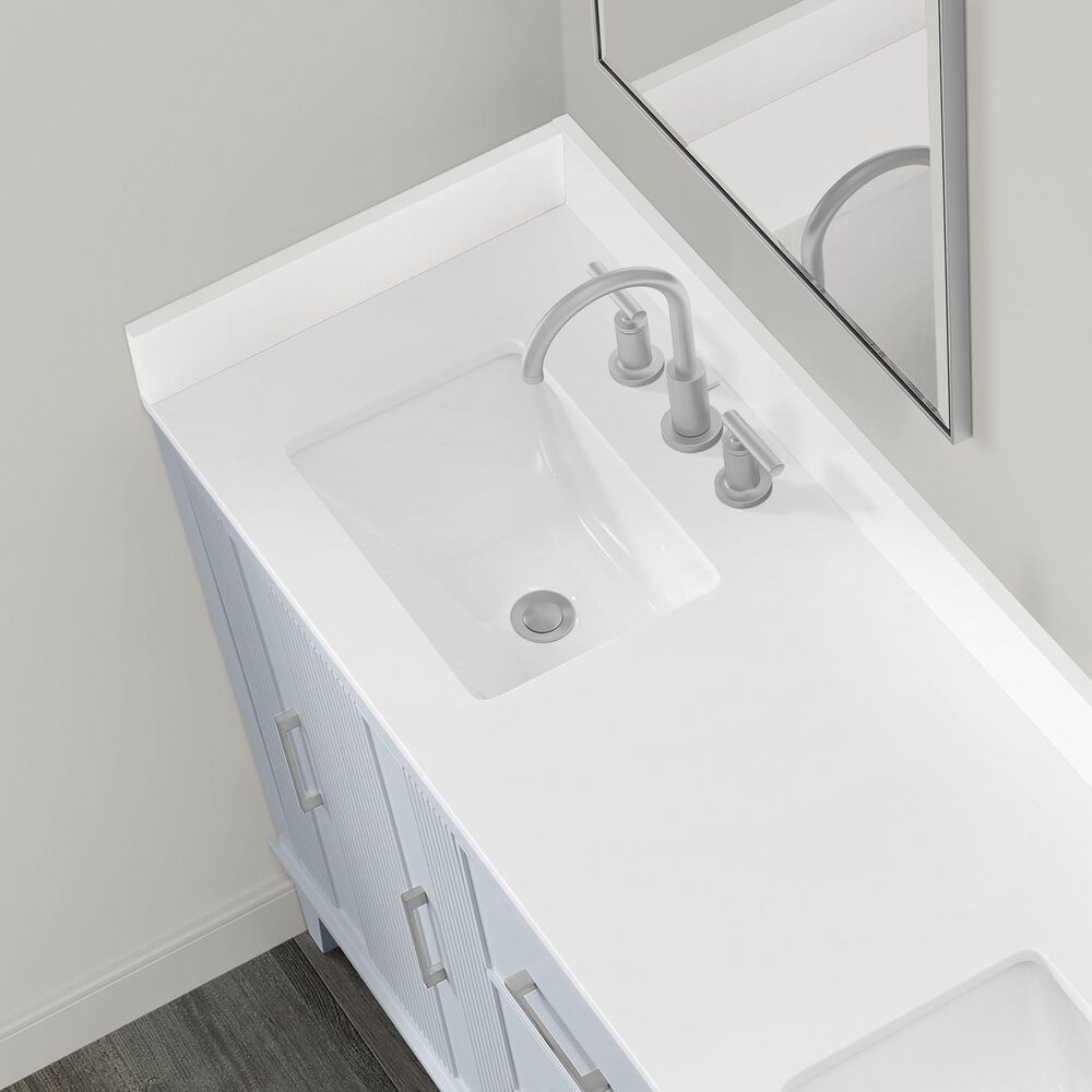 37B Fenwick 60" Double Bathroom Vanity in Soft Blue with Glossy White Composite Stone Top and Backsplash, , large