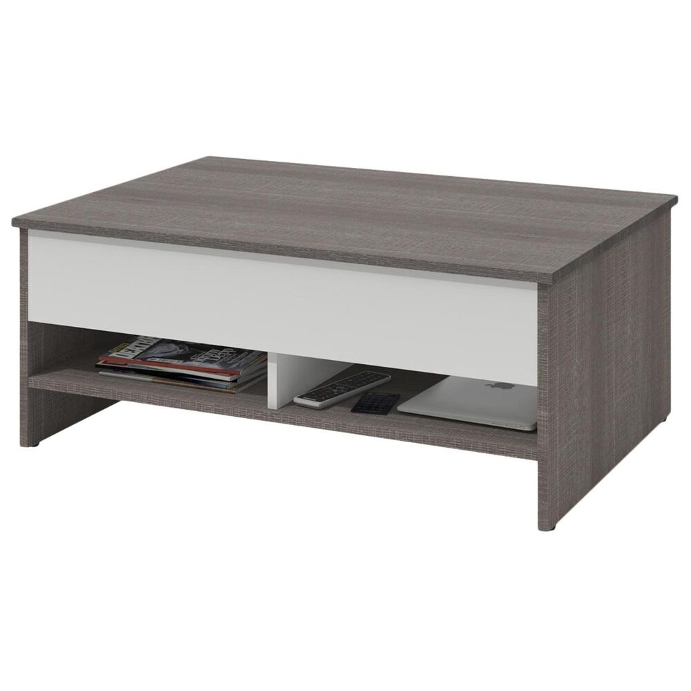 Bestar Small Space 37" Lift Top Storage Coffee Table in Bark Gray and