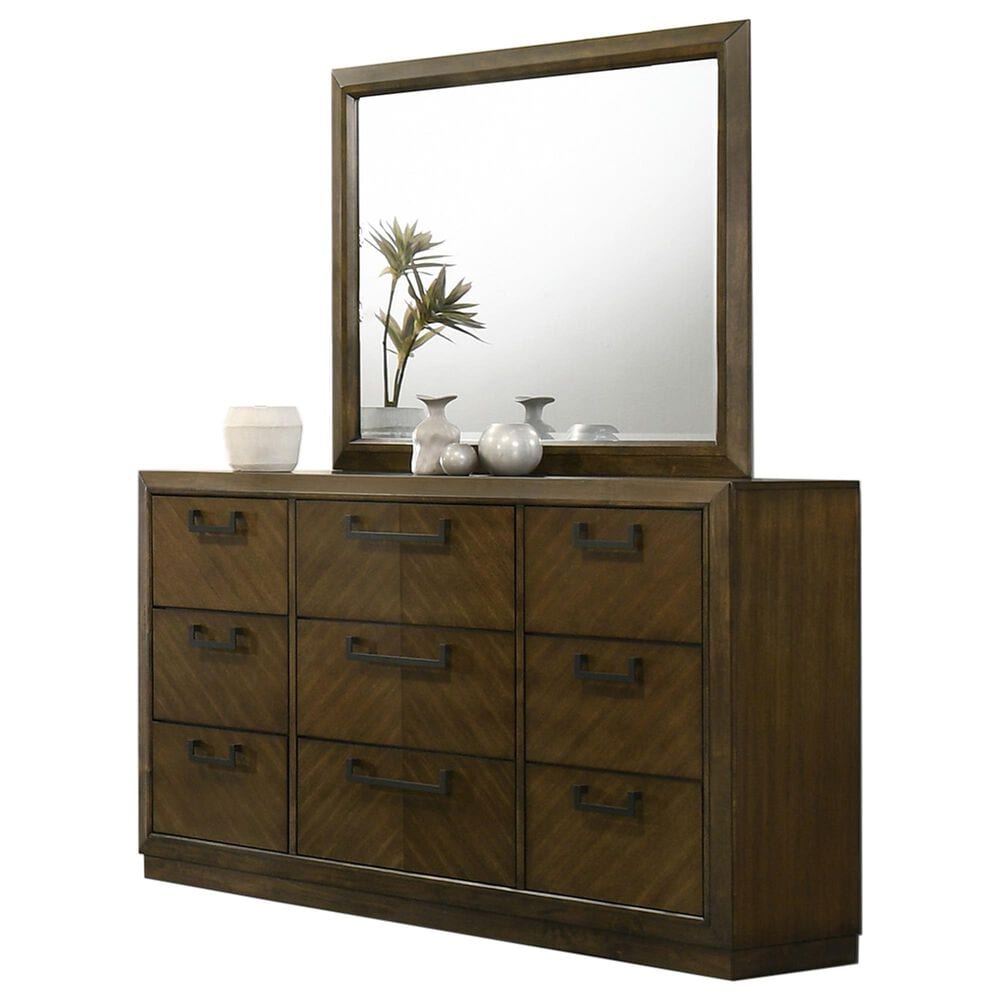 Crown Mark Lakecrest 9 Drawer Dresser and Mirror in Medium Brown, , large