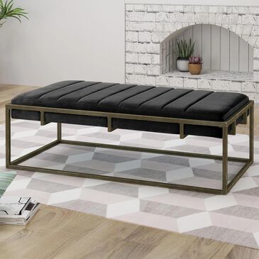 Other Magdalene Rectangular Bench with Black Cushion in Brush Gold, , large