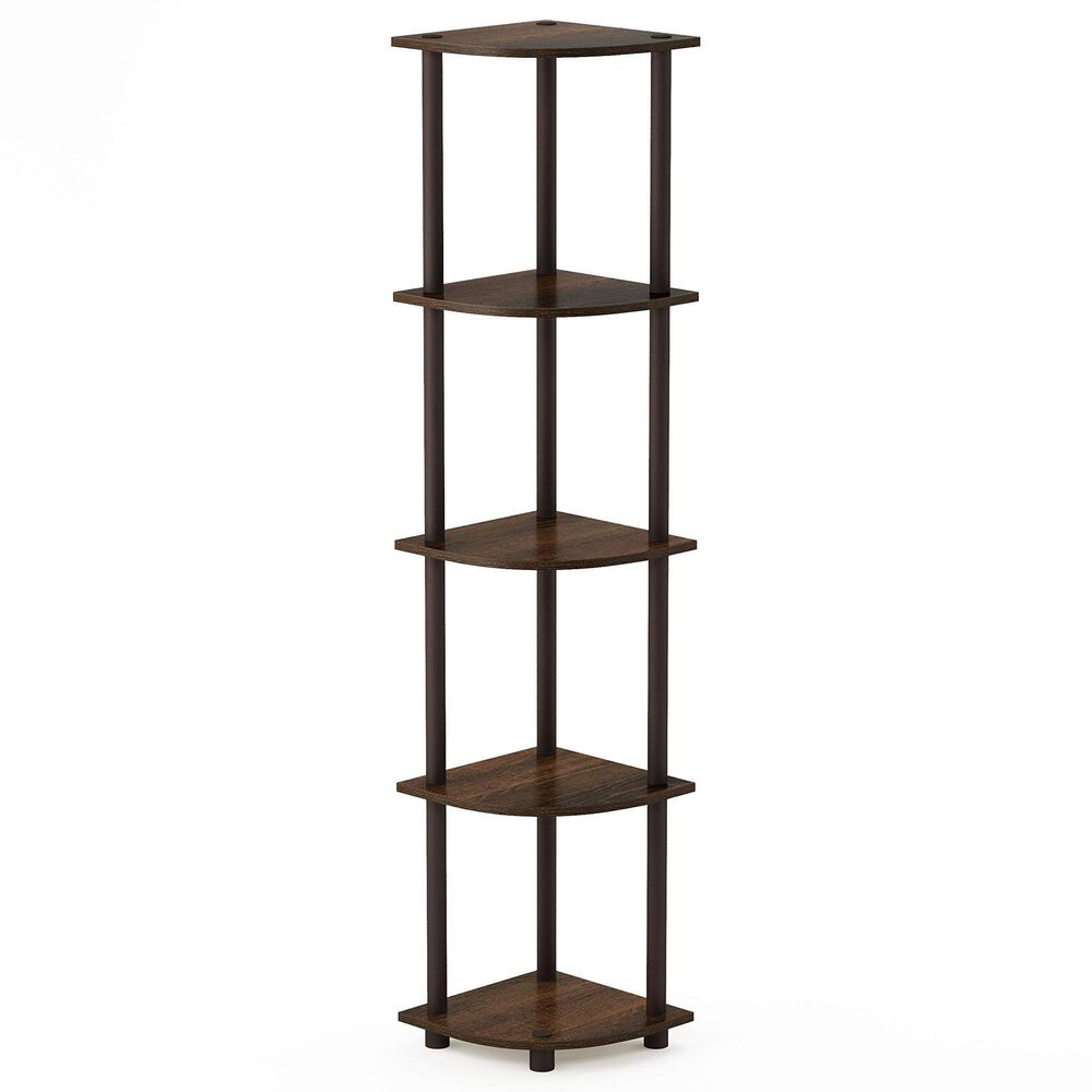 HOMLUX 5-Tier Modern Tall Corner Open Bookshelf in Walnut and Brown, , large