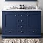 Lexora Home Dukes 48" Double Bathroom Vanity in Navy Blue with 2 cm White Carrara Marble Top and Rectangular Sinks, , large