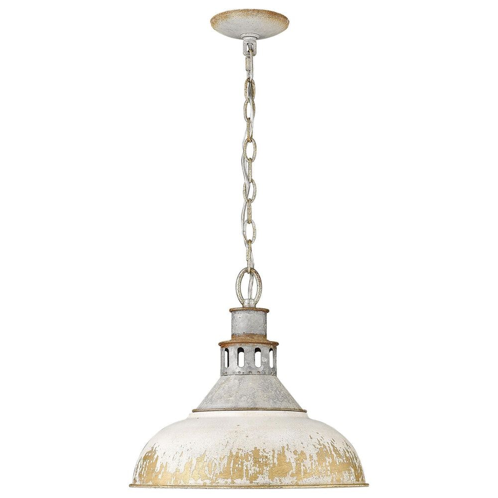 Golden Lighting Kinsley 1-Light Large Pendant with Antique Ivory Iron Shade in Aged Galvanized Steel, , large