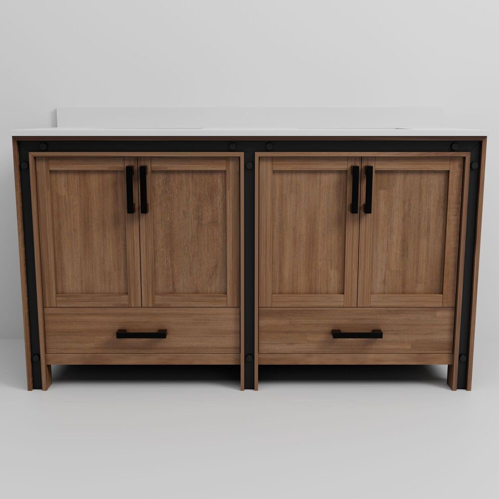Lexora Home Ziva 60" Double Bathroom Vanity in Rustic Barnwood with 2 cm White Quartz Top and Rectangular Sinks, , large