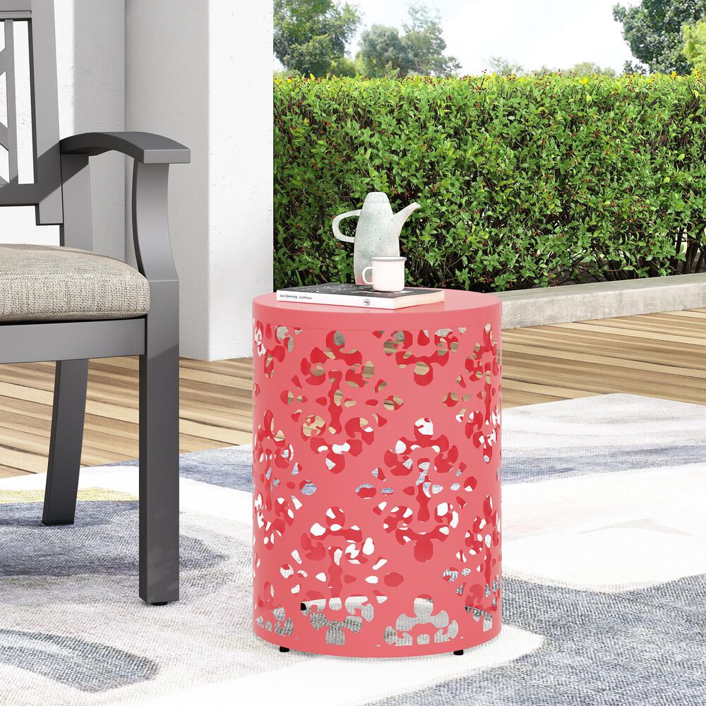 Hearth and Haven Outdoor End Table with Floral Pattern in Coral, , large