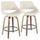 LumiSource Fabrico 26" Swivel Fixed-Height Counter Stool with Cream Noise Fabric Upholstery in Black and Walnut (Set of 2), , large