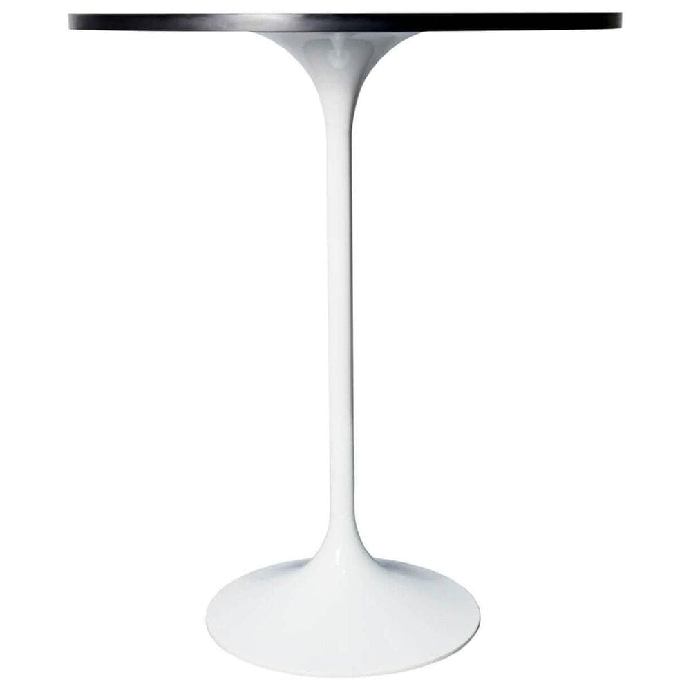 Leisuremod LeisureMod Verve Collection Modern Bar Height Table White Base with 27 Round Black Marbelized MDF Top, , large