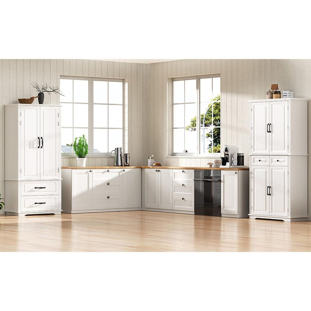 HOMLUX HOMLUX 71" Tall Kitchen Pantry Cabinet with 3 Pull Out Cabinet Organizers, Farmhouse Embossed Texture Storage Cabinet with 6 Door Shelves, 2 Drawers, Freestanding Cupboard for Kitchen, Dining Room White, , large