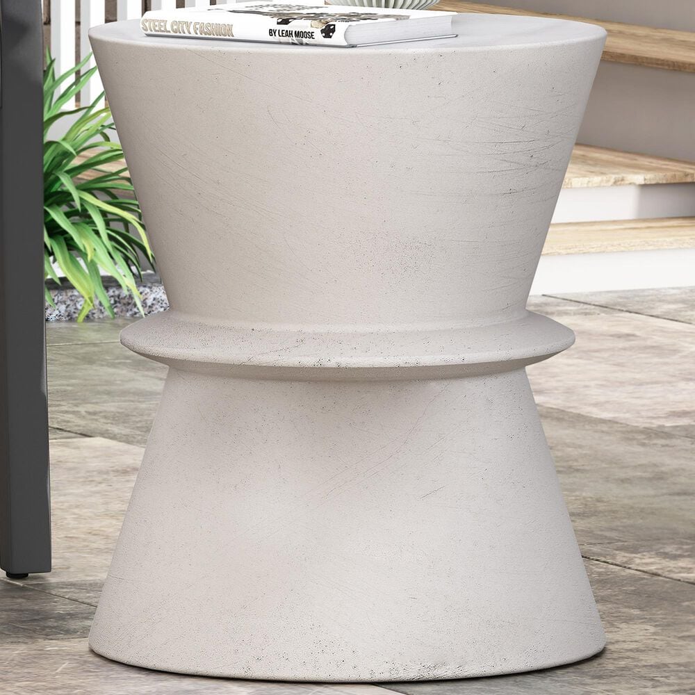 Hearth and Haven Round Patio Side Table with Hourglass-Shaped Base in Antique White, , large