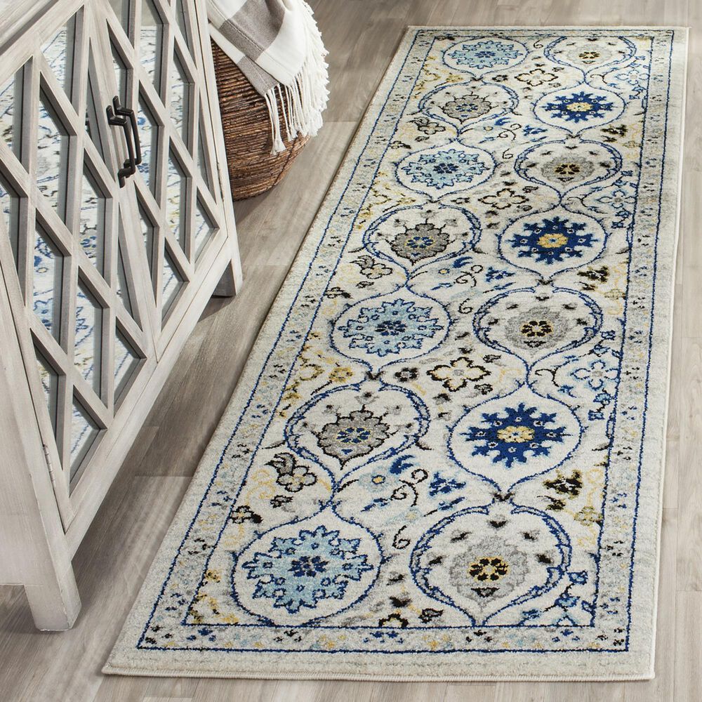 Safavieh Evoke EVK210C 2&#39;2&quot; x 11&#39; Ivory and Blue Indoor/Outdoor Runner Rug, , large